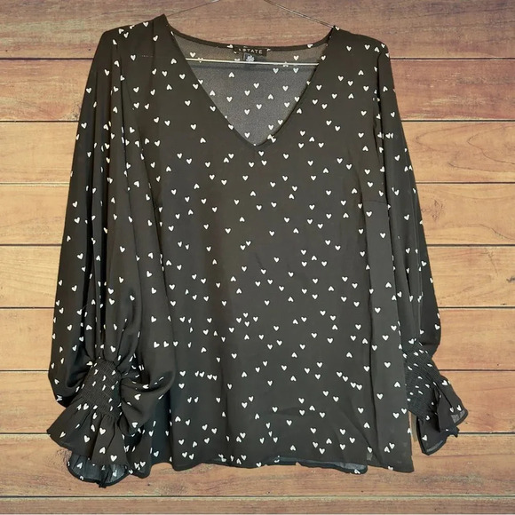 REVOLVE Tops - REVOLVE 1. State Black Confetti Hearts Bishop Sleeved V Neck Blouse size M